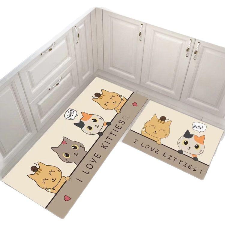 Cartoon Kitchen Floor Mat, Water-Absorbing And Oil-Absorbing Diatom Mud Floor Mat, Wear-Resistant And Dirt-Resistant L-Shaped Floor Mat, Anti-Skid Ma