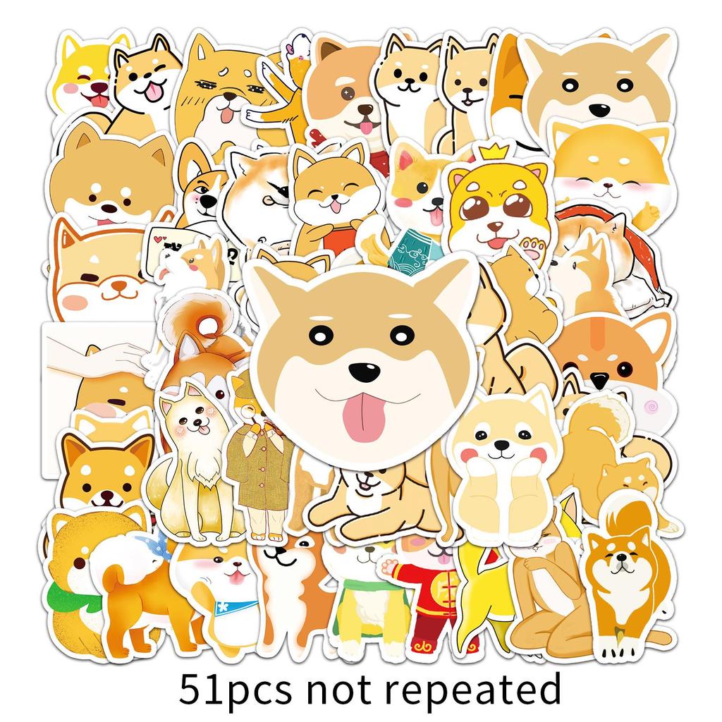 51 Cute Cartoon Shiba Inu Graffiti Stickers for Tablet, Suitcase, Car, Scooter, and Mobile Phone Decoration