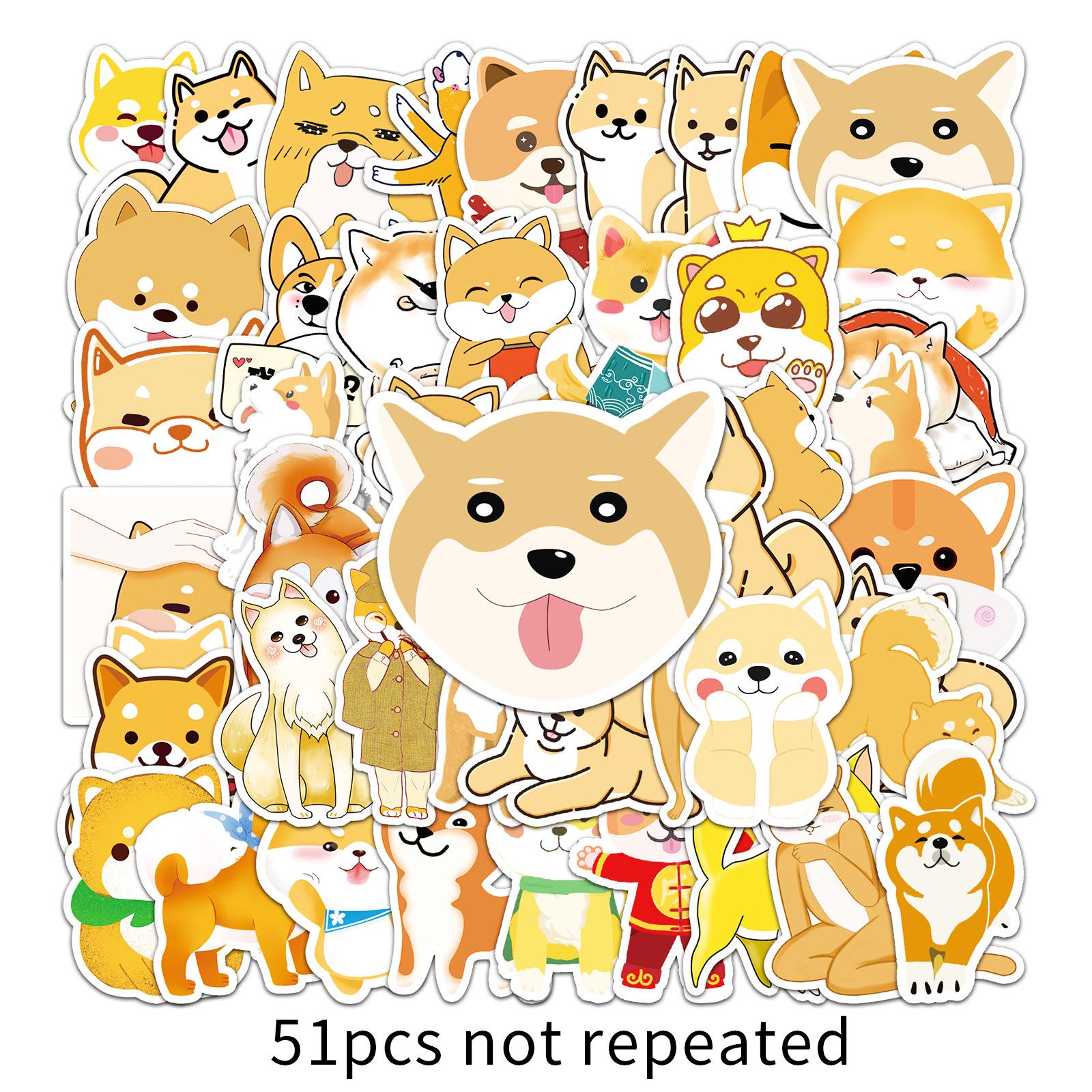 

51 Cute Shiba Inu Cartoon Stickers - Waterproof for Journals, Bottles, Laptops, Luggage, and Cars