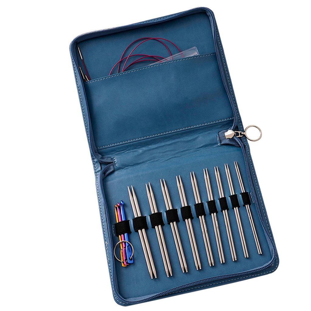 9 Paar Rundstricknadeln aus Stahl, Häkelnadel mit Etui mit Reißverschluss, auswechselbare Stricknadeln aus Stahl, 2,2–4,5 mm