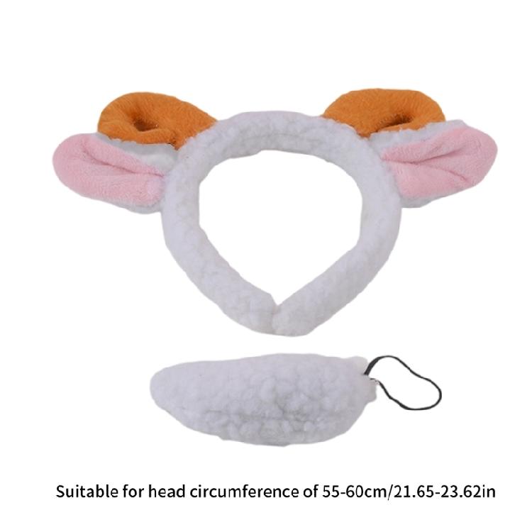 2Pcs Animal Sheep Costume Set with Sheep Ears Headband Sheep Tail Accessories for Halloween Fancy Dress Party Props