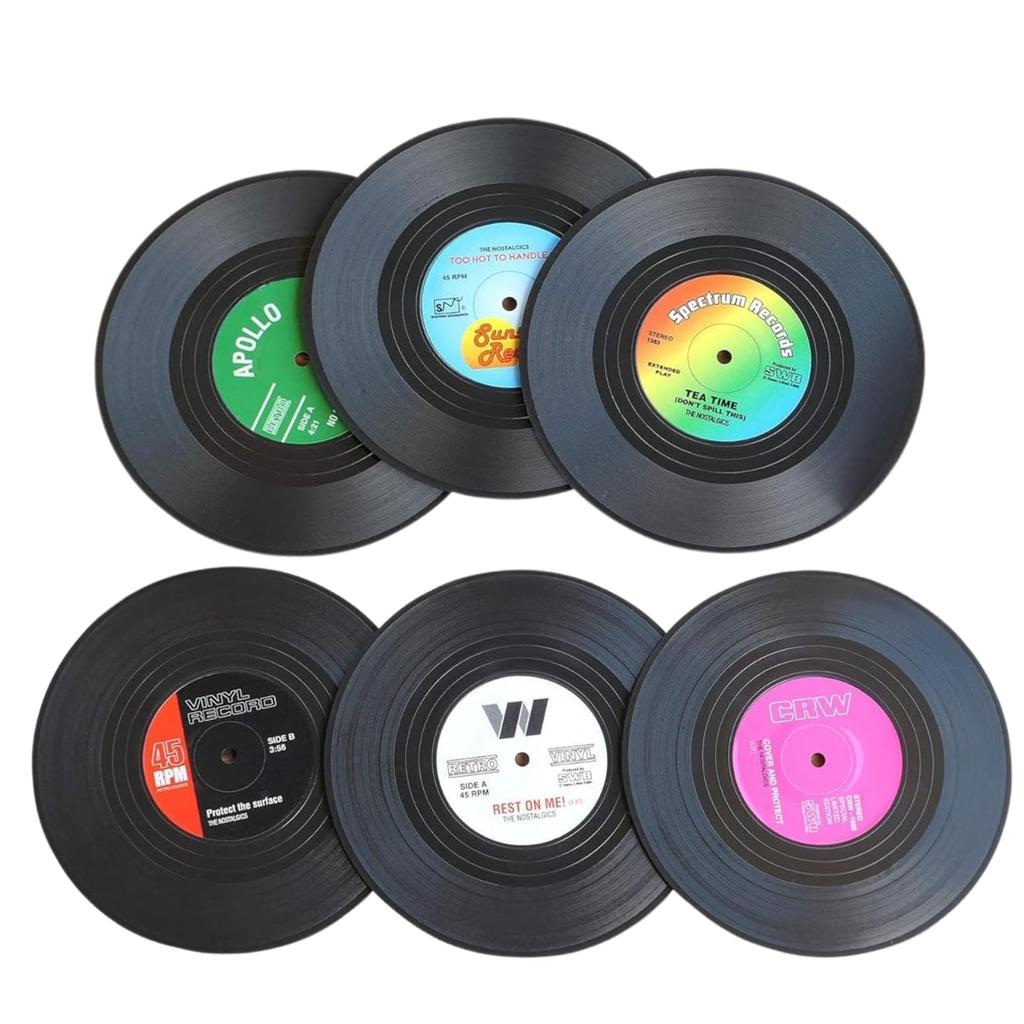 AQUALOACH Record-Style Coasters, Set of 6, Made of ABS Plastic, Stylish and Cute, Perfect Gift for Music Lovers, Drink Mat