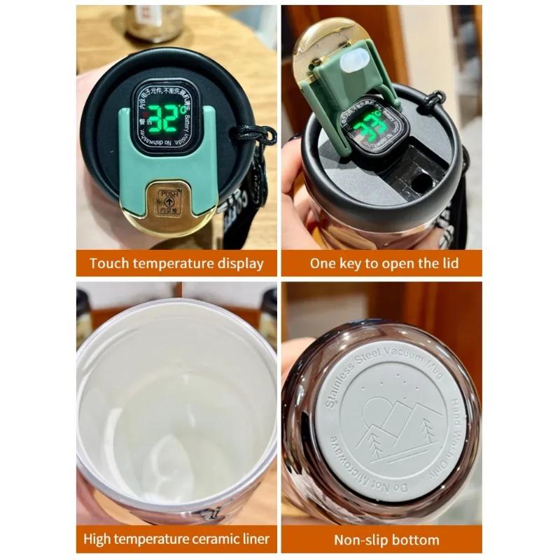 Thermos Stainless Cup Water Bottle Vacuum Cup Coffee Thermos Mug Leak-Proof Non-Slip Temperature Display Cup