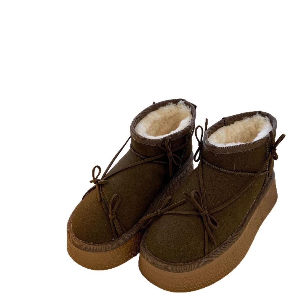 Thick-soled bow big-headed snow boots women's winter 2025 new velvet short boots with integrated fur Northeast cotton shoes