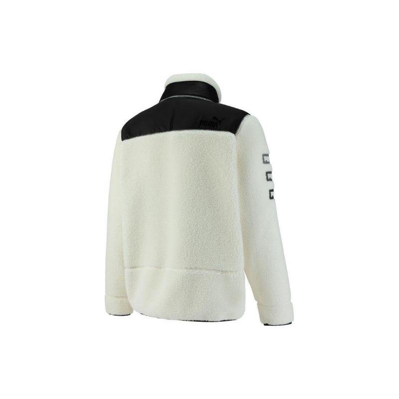 Puma FW22 Logo Zip-Up Stand Collar Faux Shearling Jacket Unisex Jackets White 539707-65