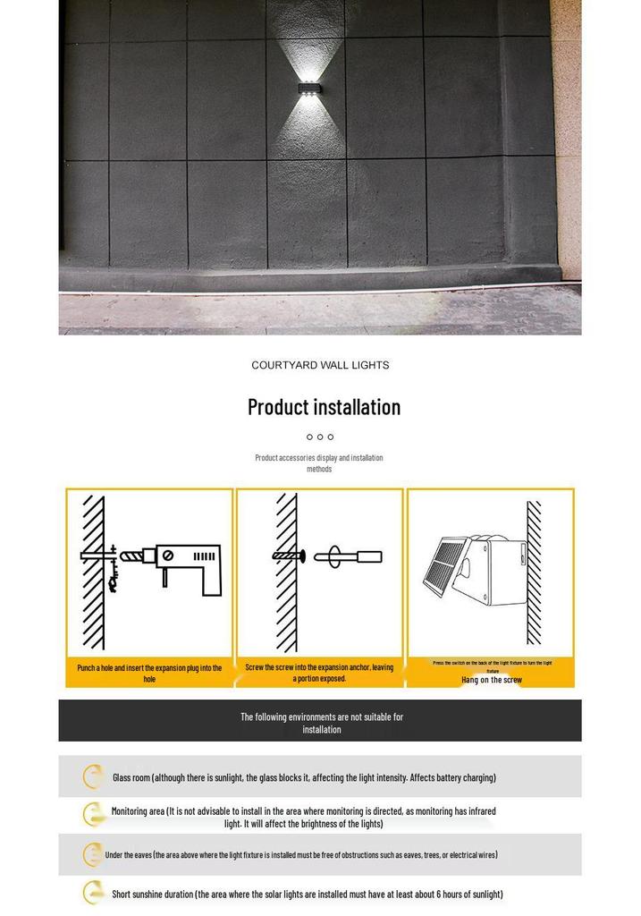 Super Bright Solar Dual-Directional Wall Washer Light - Waterproof Outdoor Villa Courtyard Decorative Spotlight