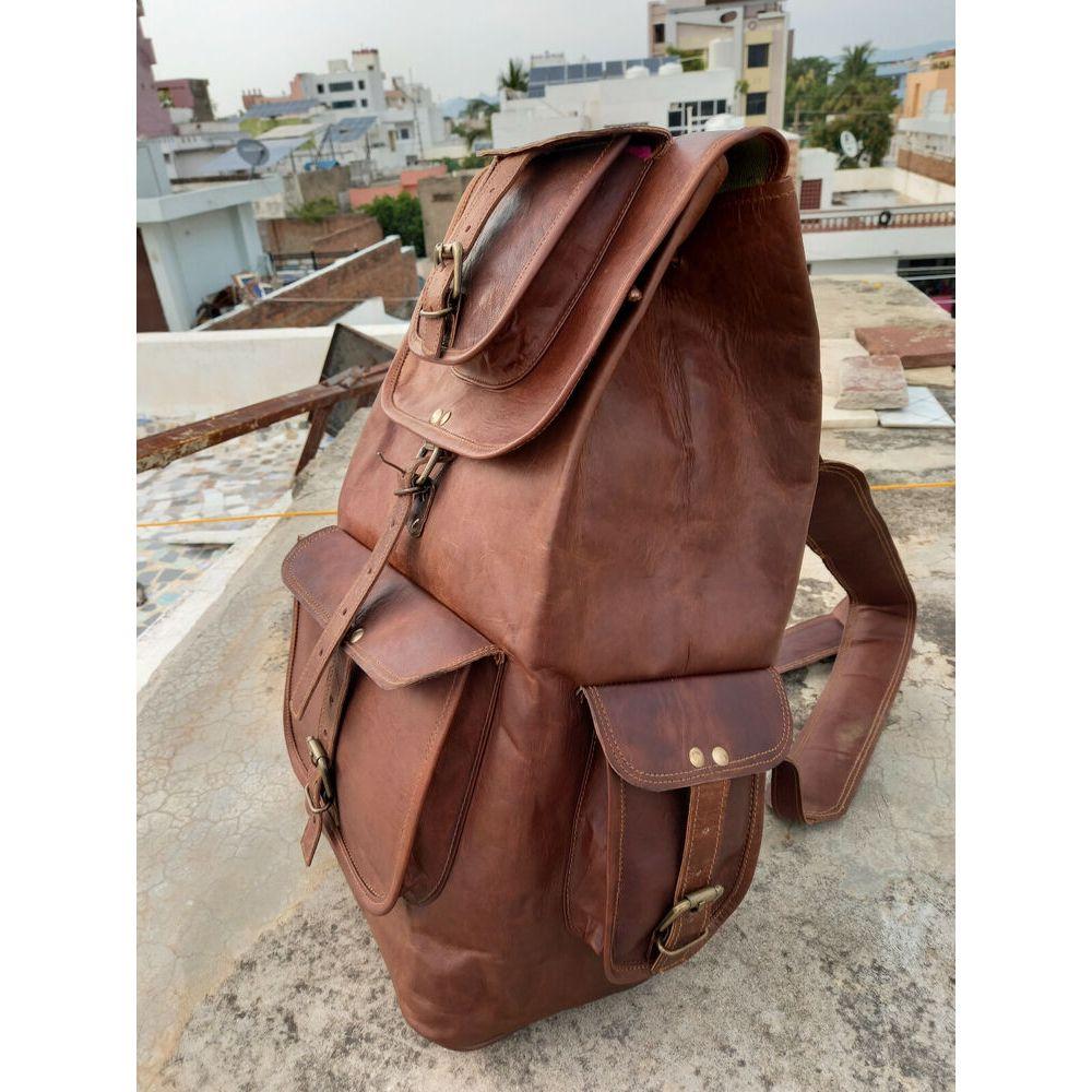 Ledertasche Ziege Herren Rucksack Rucksack Vintage Laptop Braun Umhängetasche Schulter