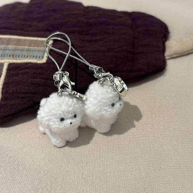 1 buc. Breloc cățeluș câine din rășină flocat 3D mic pandantiv animal de pluș rucsac brelocuri auto farmece agățate