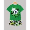 Boys' 3D Printed Soccer  Graphic T-Shirt  Shorts Set - Green  Casual Summer Outfit