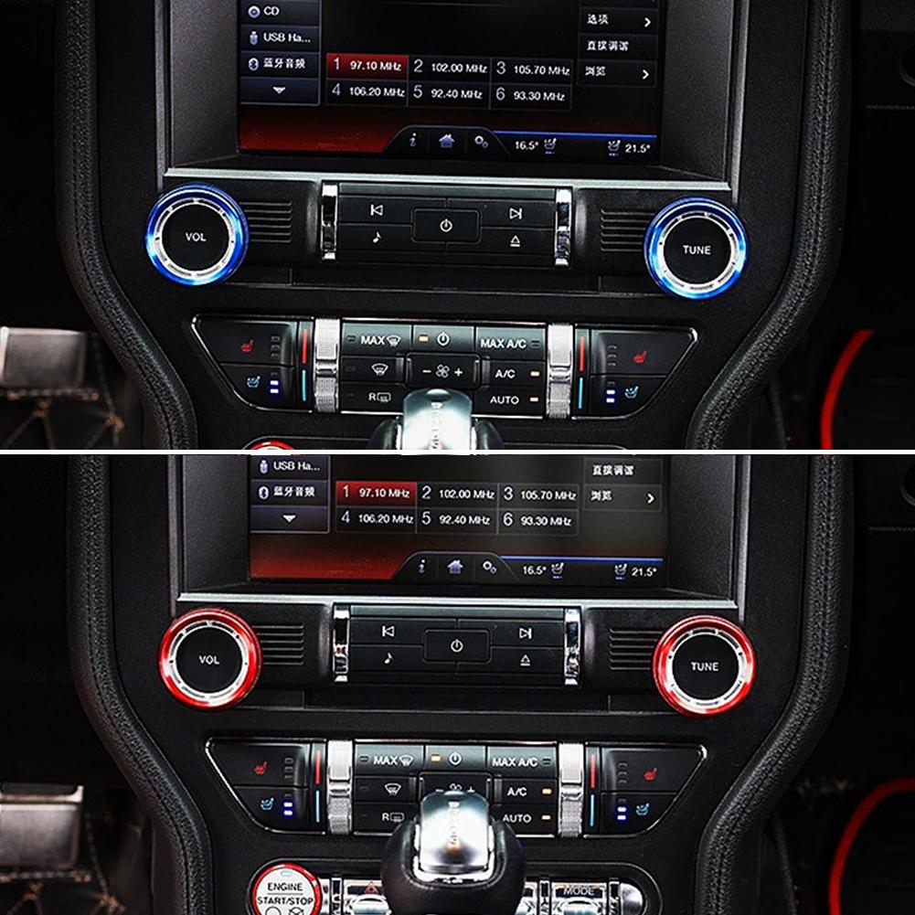 2Pcs Air Condition Radio Knob Rings AC Control Switch Button Decorative Ring Cover for Ford Mustang 2015-2020 Audio Trim