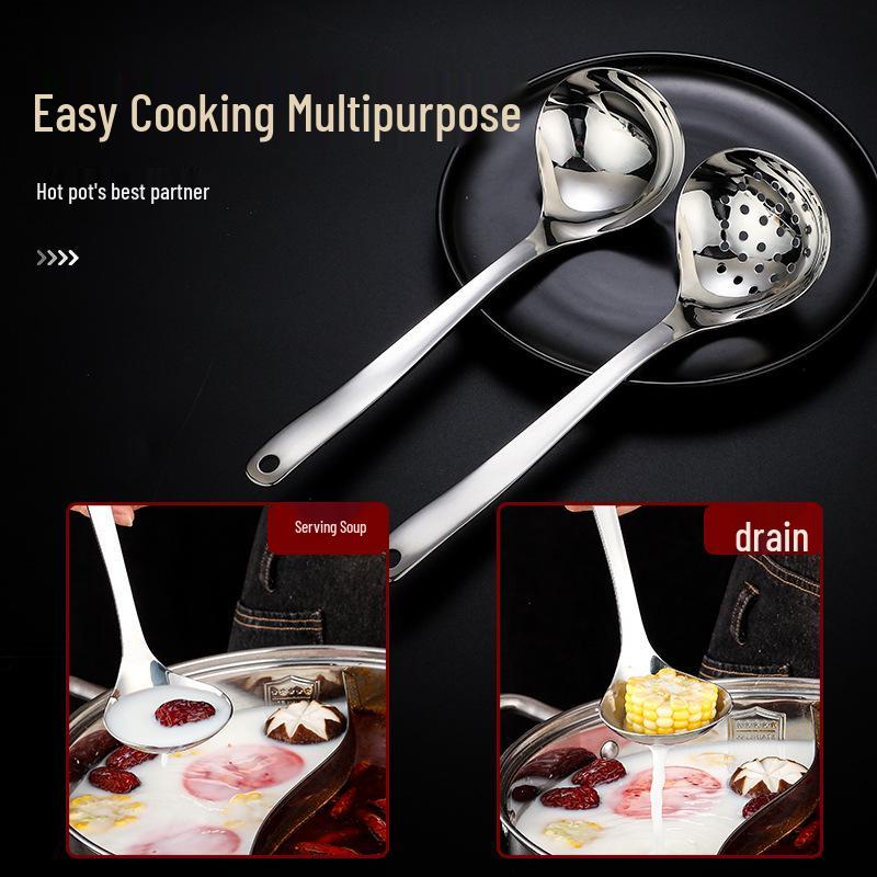 304 Stainless Steel Large Long-Handled Ladle - Deep Slotted Spoon for Hot Pot, Soup, & Porridge.