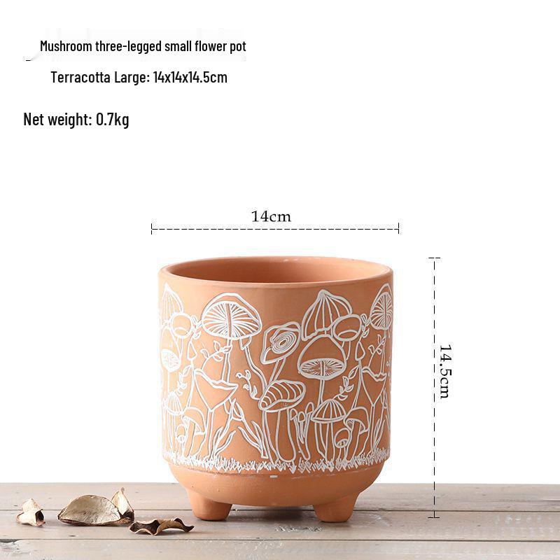 Red Clay Breathable Minimalist Terracotta Flower Pot with Feet for Succulents and Pothos - Round Design, Free Shipping