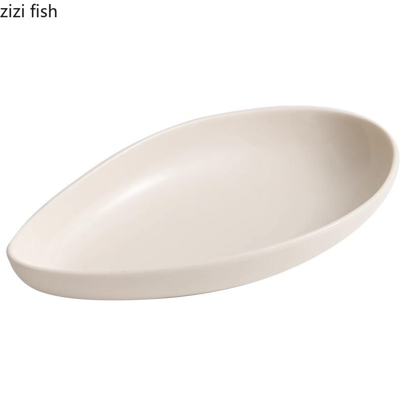 Solid Color Ceramic Shaped Plate Household Fish Plate Dessert Plate Sushi Plates Barbecue Plates Hotel Creative Tableware