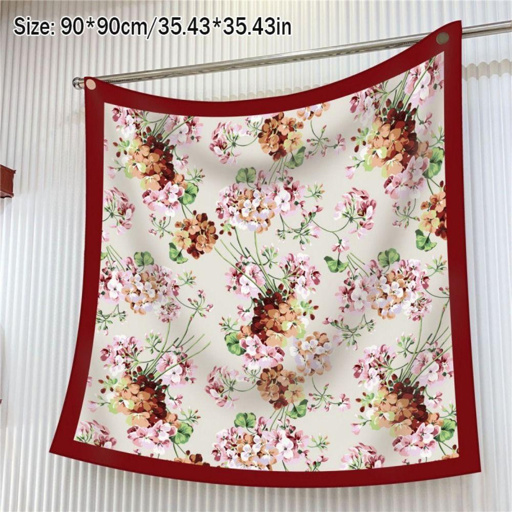 Luxury 90CM Twill Silk Scarf Wrinkle-Resistant Breathable Flower Print Scarf Lightweight Square Head Scarf Women Girl