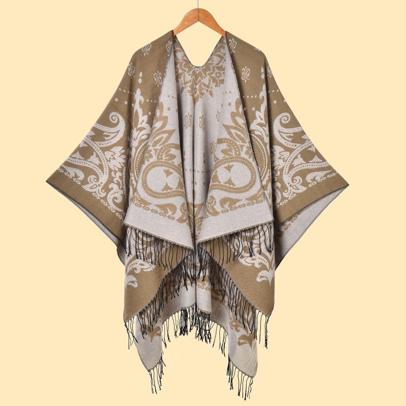 Women's Cashew Fringed Split Shawl Double-sided Jacquard Thickened To Keep Warm Travel Atmosphere, Take Pictures and Sell Well
