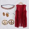 5 Pcs/Set Women Vest with Headband Sunglasses Necklace And Earrings Tassel Cardigan Waistcoat Retro 60s 70s Dance Party Disco Co
