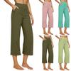Pantaloni da Donna alla Moda a Vestibilità Larga con Tasche in Misto Cotone e Lino Vita Alta Gamba Larga Pantaloni Corti Casual
