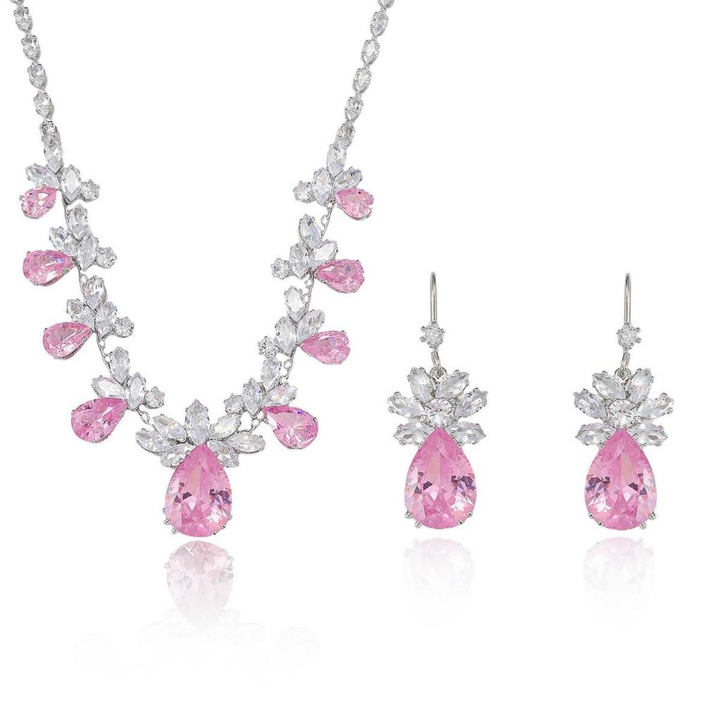 Cross-Border Fashion Trend: Heart Zirconia Earrings & Colorful Butterfly Necklace Jewelry Set