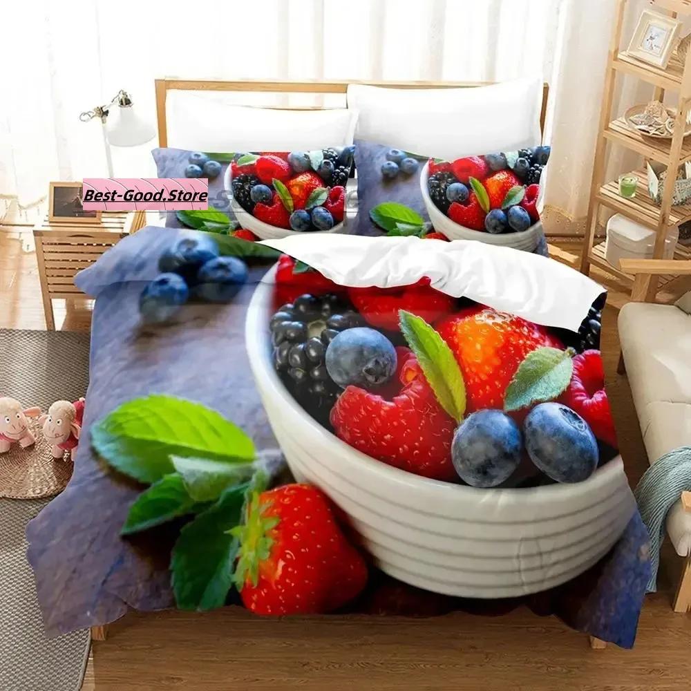 Cartoon Strawberry Vegetables And Fruits Bedding Set Single Twin Full Queen King Size Bed Set Teenager Bedroom Duvetcover S