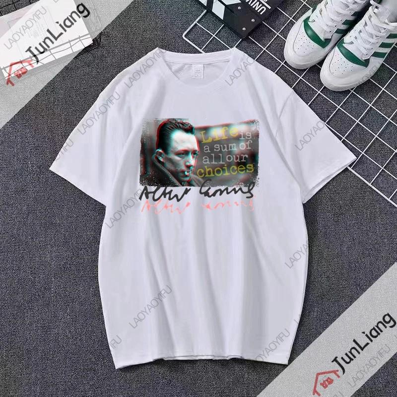 

Albert Camus Portrait Tshirt Author Top Vintage fashion casual shortsleeved crew neck shirt unisex clothing S