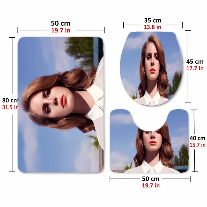 Lana Del Rey (15)Flannel Toilet 3 Piece Set Soft Bathroom Rug Non-Slip Toilet Seat Cover Bathroom Home Decor