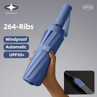 Automatic Folding Rain Umbrella, Windproof Strong 264 Reinforced Ribs, Sun Uv Upf 50+ Protection Umbrellas For Men Women