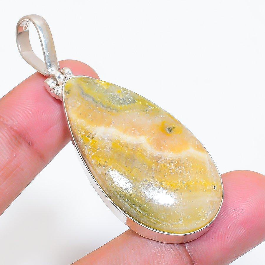 Natural Bumble Bee Jasper 925 Sterling Silver Jewelry Pendant 2.36" ZS-672
