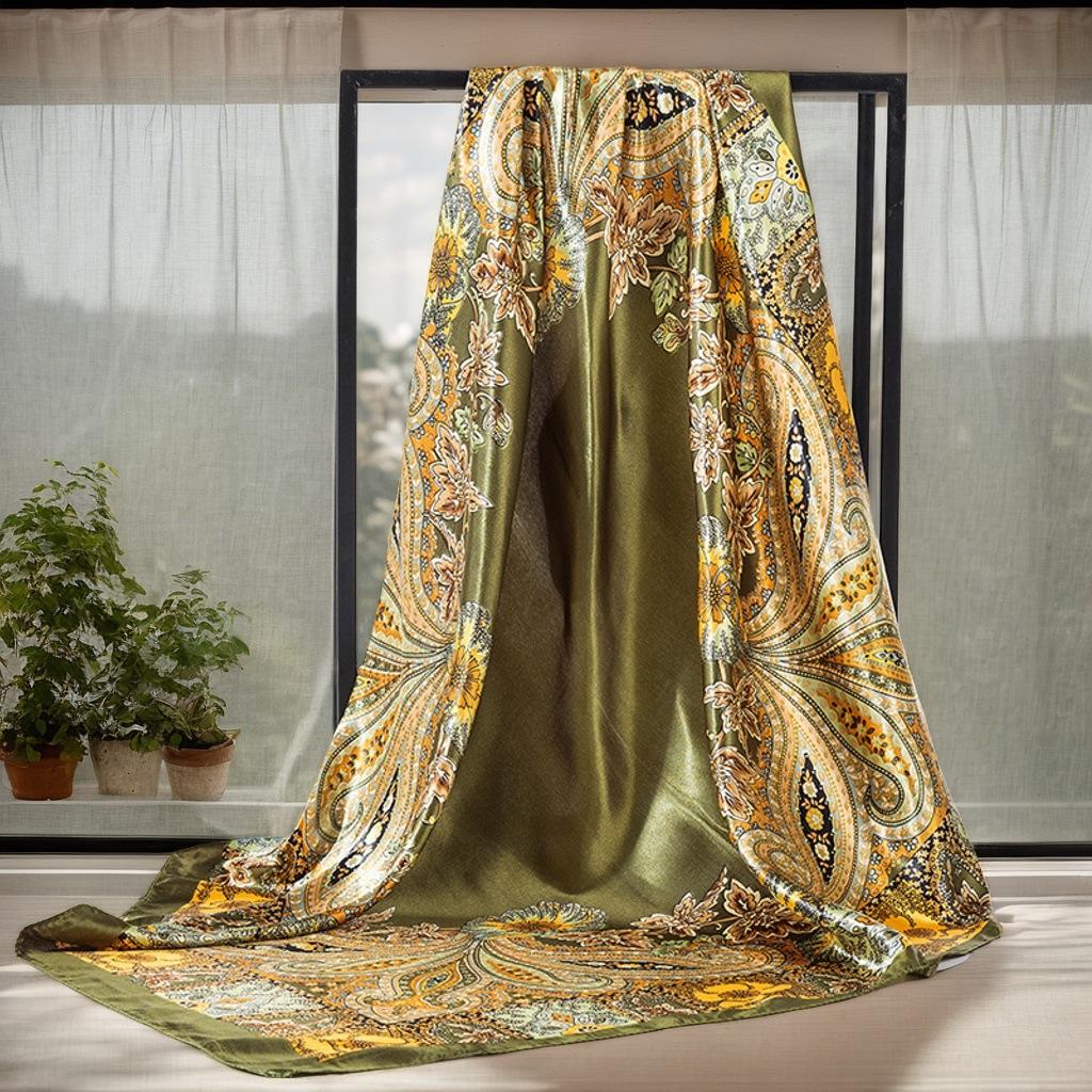 Gefleckter Satin Damen Frühling und Sommer Seidenimitat Schal Bedruckter Kleiner Quadratischer Schal Geschenk Europäischer und Amerikanischer Schal Stola