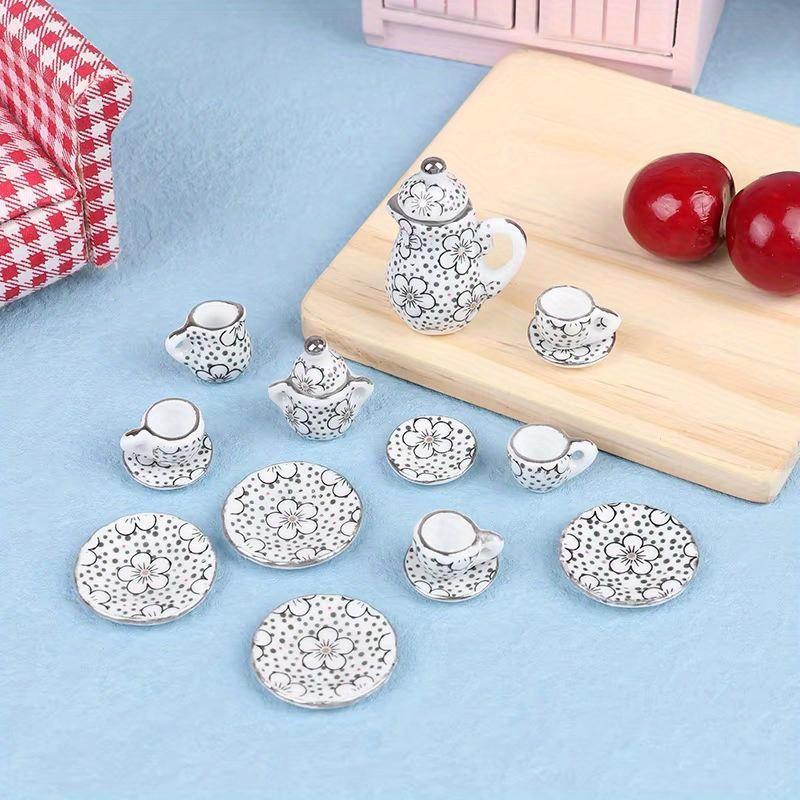 15ks Sada Mini Čajová Konvička Talířky Šálky Příslušenství Mini Keramické Nádobí Mikro Akvárium Krajina Terénní Úprava Ornament