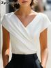 Elegant White V-Neck Slim Fit Short Sleeve Women's Top