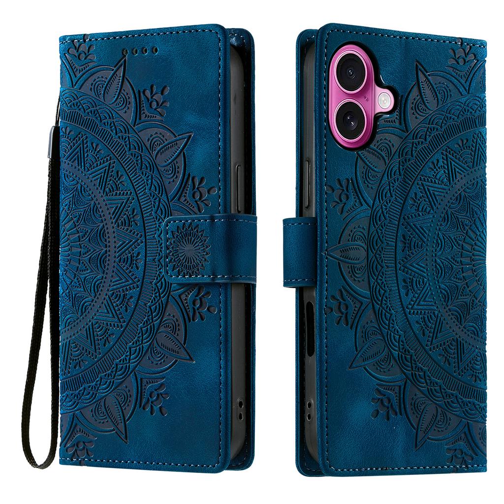 For iPhone 17 Case Imprinted Totem Skin Feel Wallet Leather Phone Cover with Hand Strap