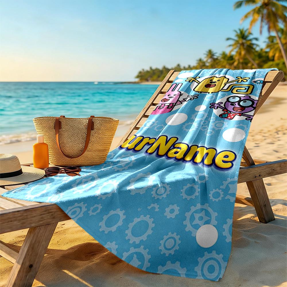 Wow! Wow! Wubbzy Customize Your Name Beach Towel Quick-Dry Soft Microfiber Ideal for Travel Outdoor Swim Pool Yoga Surf Camping Hiking Gym Gift Holida