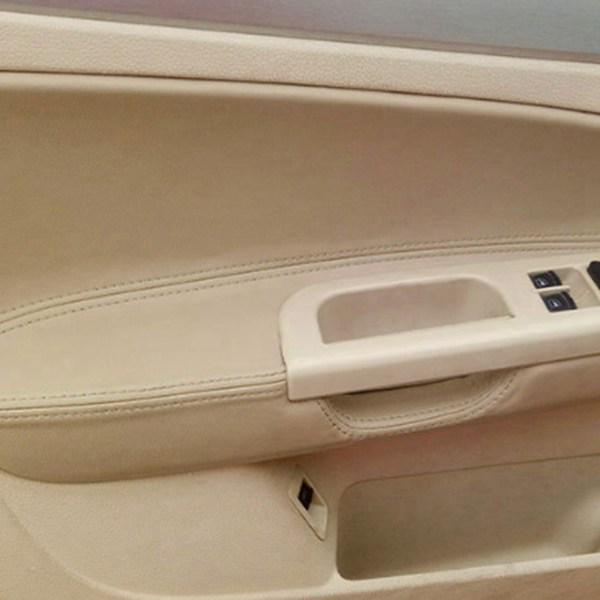 Beige Microfiber Leather Car Interior Door Armrest Panel Cover - 1 Set