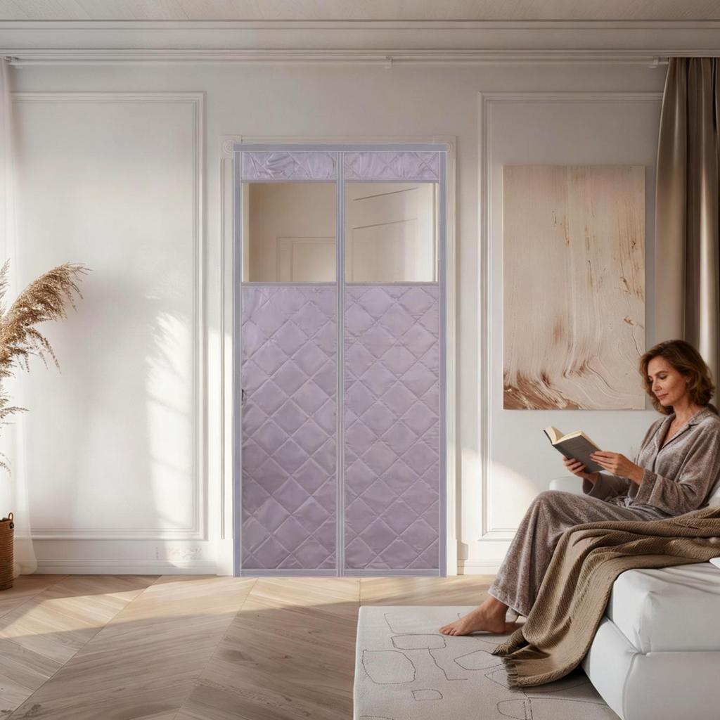 Insulated Door Cover Insulated Screen with Clear Window Winter Layered Door Thermal Cover for Living Room Kitchen Patio Garage