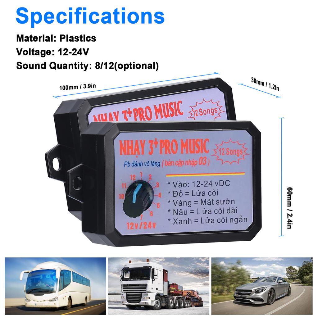 Car Horn Controller Electric Horn Speaker Sound Control Unit with 12 Sound Effects Switching 12-24V for Car Truck Marine Boat