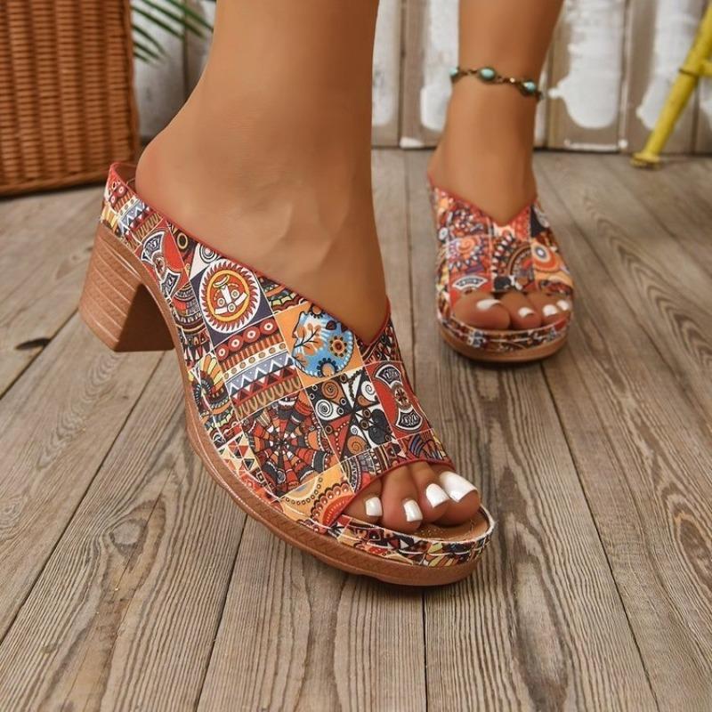 Large-sized High-heeled One-shoulder Slippers for Women's Beach Shoes