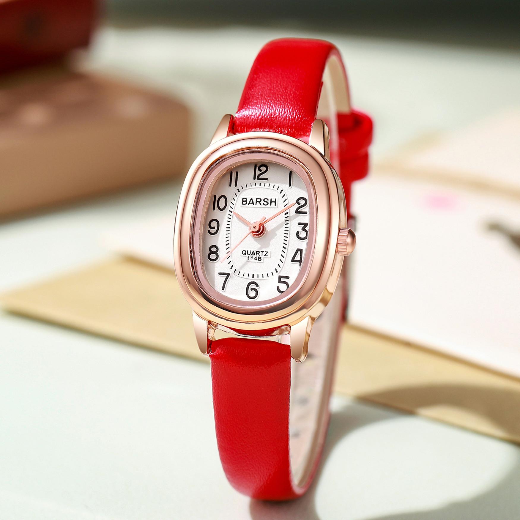 

New Fashion Oval Dial Women Quartz Watches Simple Thin Leather Strap Women Wristwatch Vintage Arabic Numerals Dial Clock Gifts червоний