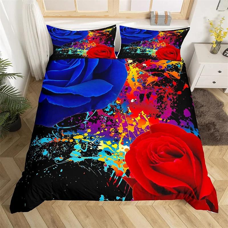 Rose Floral Bettbezug King Romantische Blumen Bettwäsche Set Mikrofaser Valentinstag Bettdecke Bezug Für Mädchen Frau Zimmer Dekoration