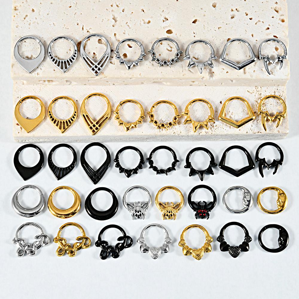 1/3PCS Sets Moon Waterdrop Snake Septum Piercing Clicker Flower Nose Rings 16G Segment Cartilage Daith Hoop Earring Jewelry Gift