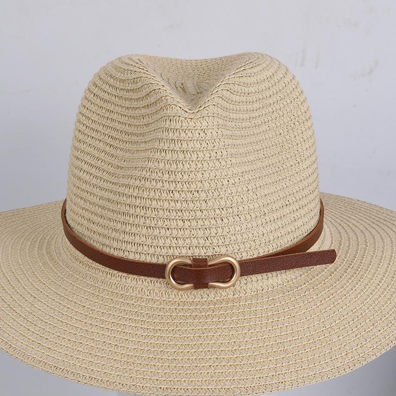 Retro European & American Straw Hat with Leather Buckle and Creative Hatband Decoration