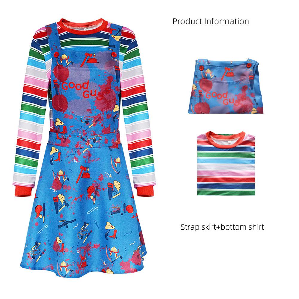 Anime Enge Chucky Cosplay Kostuum Volwassen Cos Jumpsuits Halloween Horror Kleding Voor Mannen Vrouwen Feestkostuums L blue