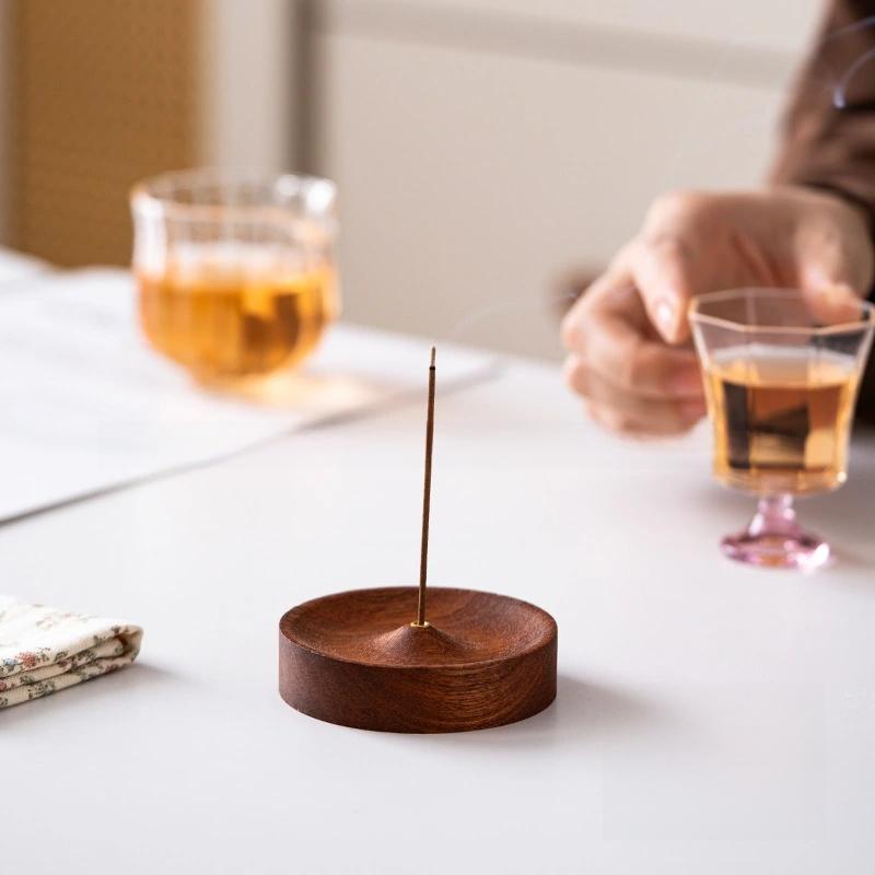 *1Pcs Agarwood Tray Holder North American Black Walnut Solid Wood Incense Stick Handmade Tea Ceremony Round Incense Burner