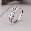 Verstelbare Open Ring Met Vintage Riemgesp Bedel Ketting Detail Sterling Unisex Retro Geometrisch Vinger