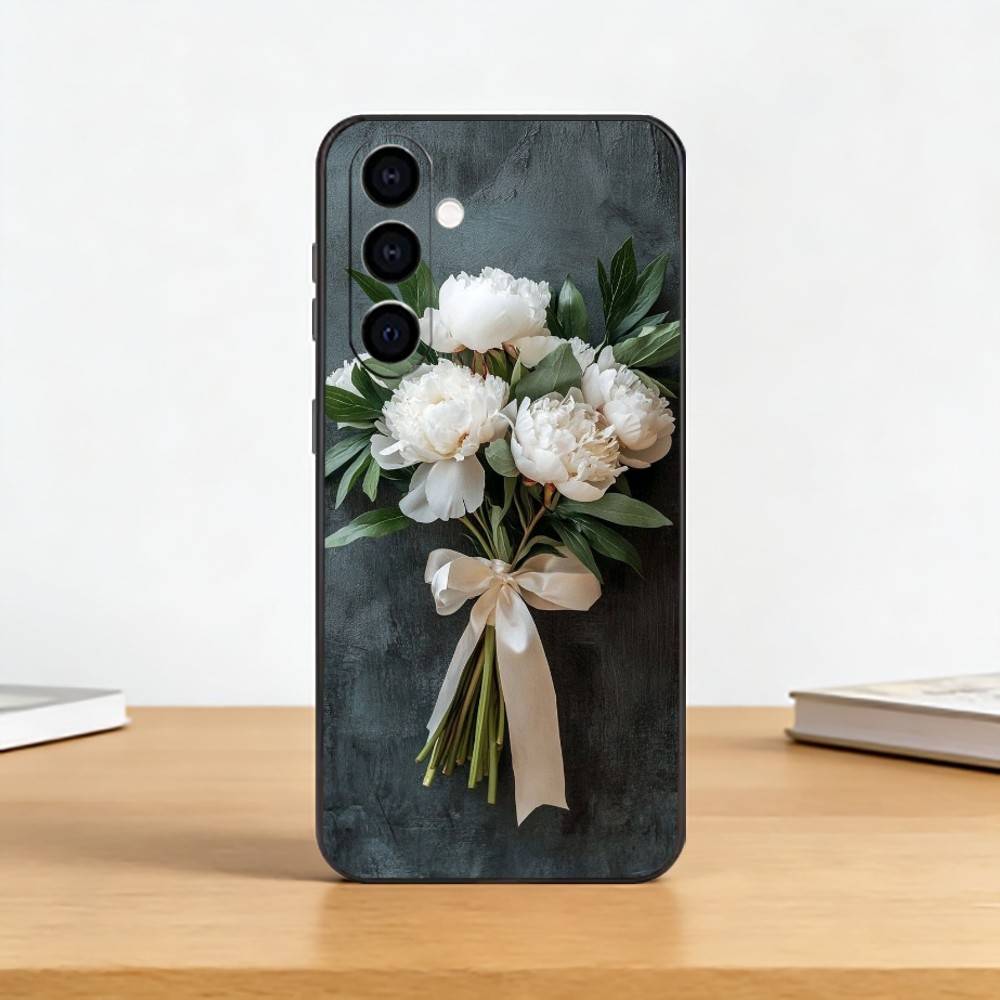 

Elegant Peony F-Flower Phone Case Black Silicone Soft For Samsung Galaxy A73,A72,A71,A70,A53,A52,A51 Samsung a31
