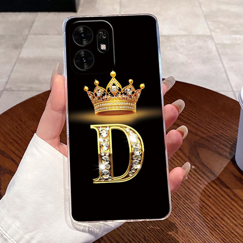 Fashion Initial Letter Crown Couple Case For Honor Play 60A 5G / Honor X6d 5G Transparent TPU Silicone Shockproof Soft Casing