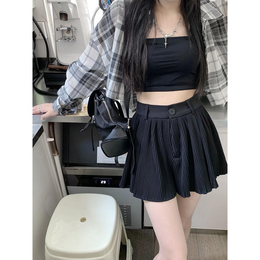 Shorts for Women's Summer Hot Flash Pants High Waist A-line Wide-leg Short Loose Pleated Casual Pants Skirt