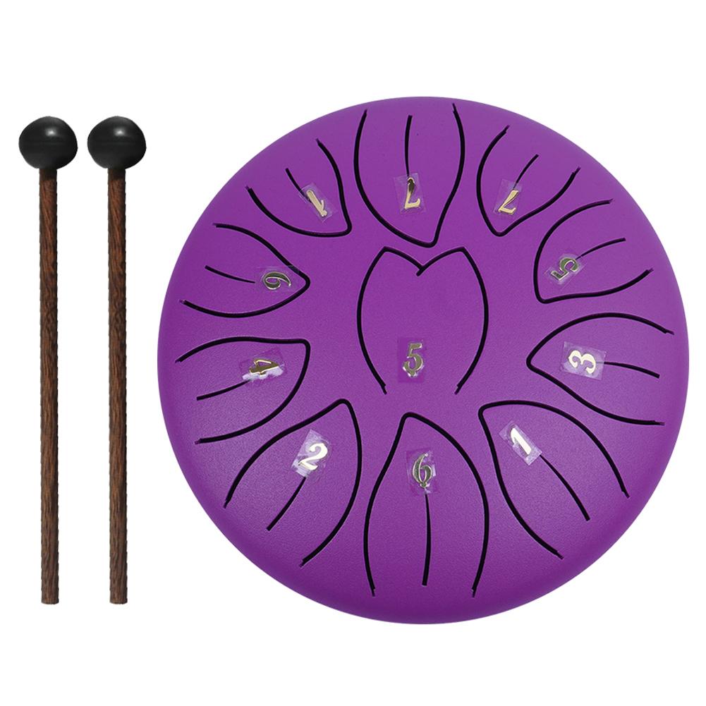 

6-дюймовый 11-нотный стальной язычковый барабан с барабанными палочками, молоточками, медиаторами, ударными инструментами, барабаном Sound Healing, ручными барабанами фиолетовый