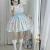 Japanese Sweet Lolita Jsk Dress Kawaii Lace Ruffles Bow Cartoon Print Slim Princess Dresses Girls Y2k Cute Tea Party Mini Dress