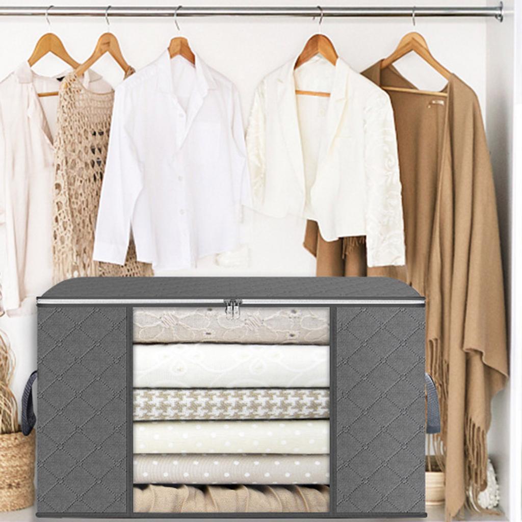 GoMaihe 90 l opbergtas, 8 stuks, opbergdoos met deksel, grote versterkte handgrepen, kleding verhuisdozen voor dekbedden, onderbed, opslag, kledingkast, boxen, organizer, beige