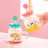 For Sanrio High Borosilicate Glass Straw Glass Cup Heat-resistant Water Mug with Handle Cartoon Pattern Cold&Hot Drink Juice Cup